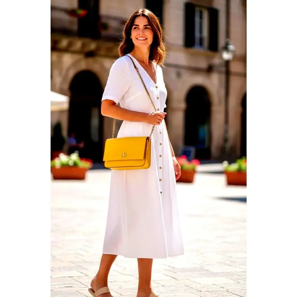 Tory Burch Yellow Leather Crossbody | Gold Chain Strap